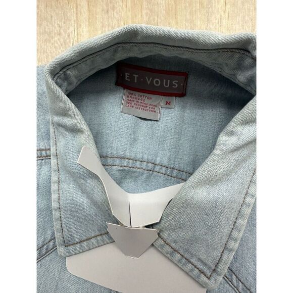 Vintage Et Vous 80’s Western Pearl Snap Women’s Medium Shirt Denim Faded Elbows - Picture 2 of 9
